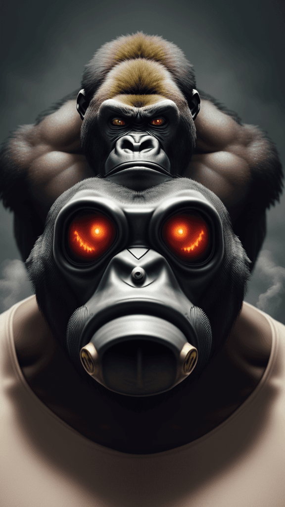 AI generated: (a enraged,angry,furious) gorilla,complex gas mask[1.1],high quality material, (detailed,elaborate) ...