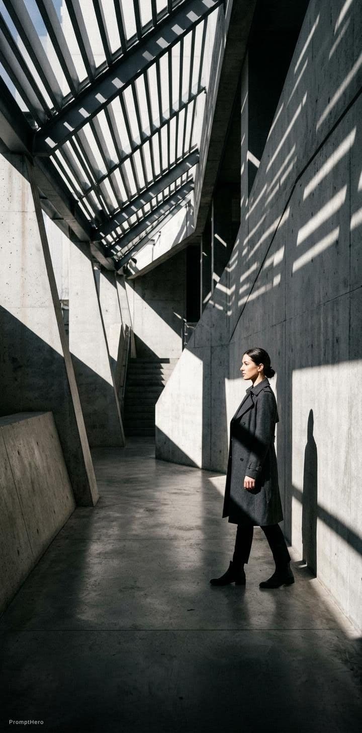 AI generated: high-resolution photograph, woman, stunning use of shadows, in the syle of crisp lines and forms,  U...
