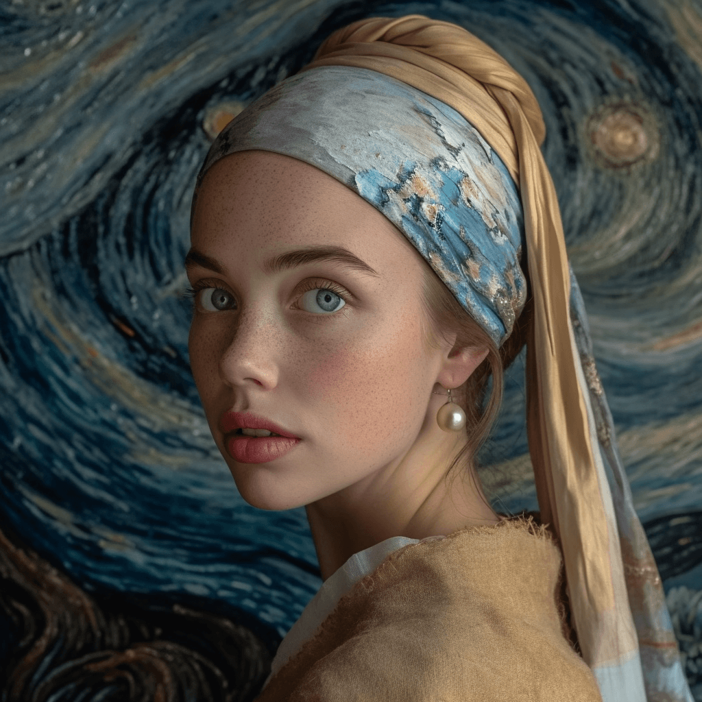 AI generated: Surreal art, based on the painting girl with pearl earring by Johannes Vermeer --s 500 --v 6.0