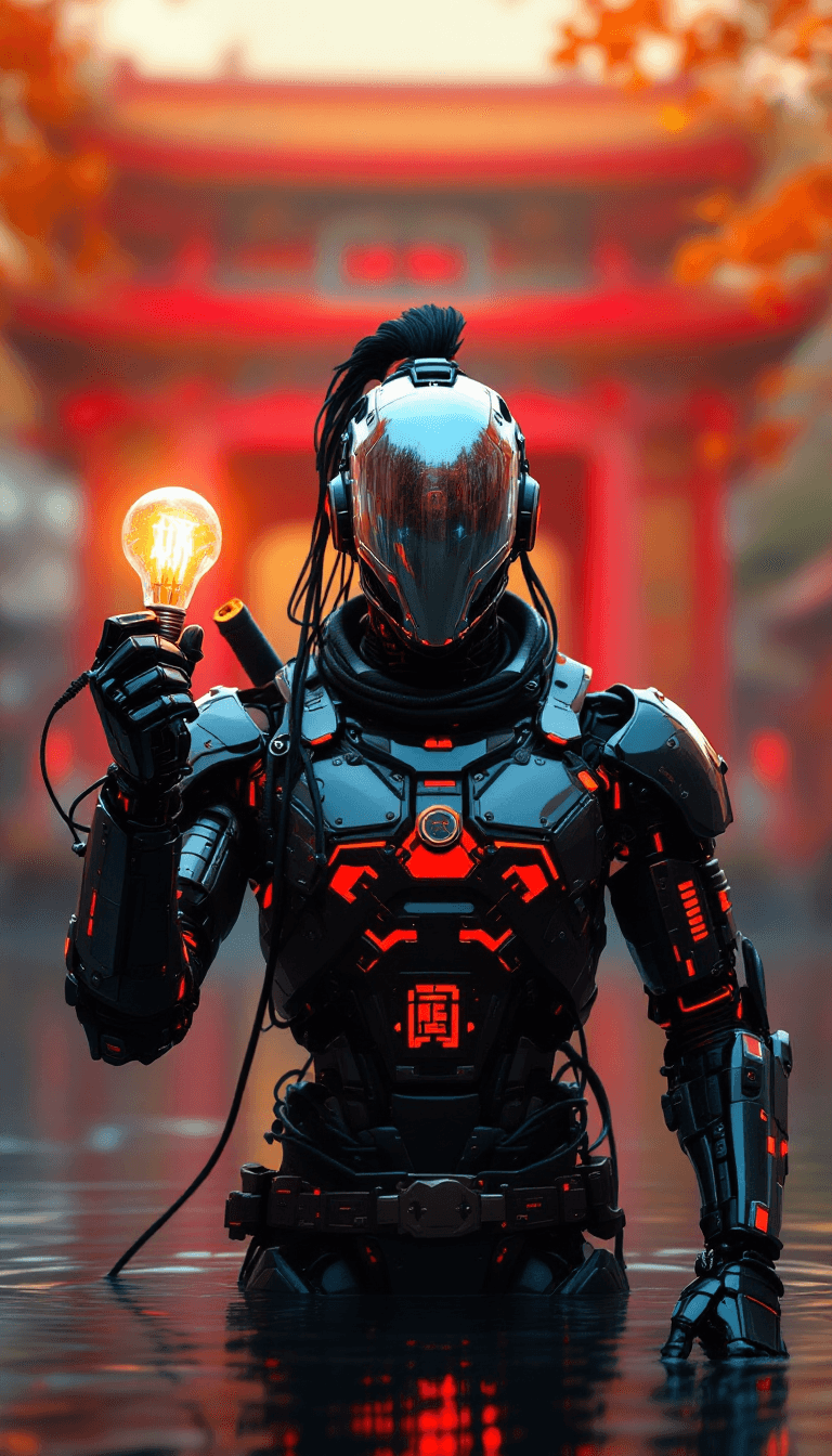 AI generated: Nicolas Cage is an American actor who is a robot, in the style of ck-sfc, a male cyberpunk samurai r...