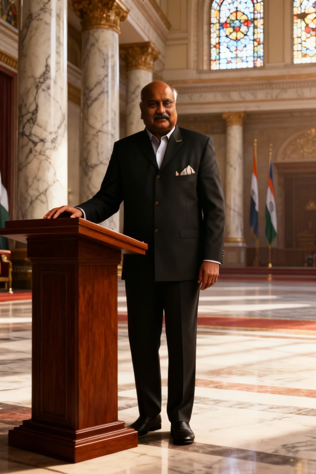 AI generated: New Picture of the character in a different pose and attire. A dignified statesperson of high author...