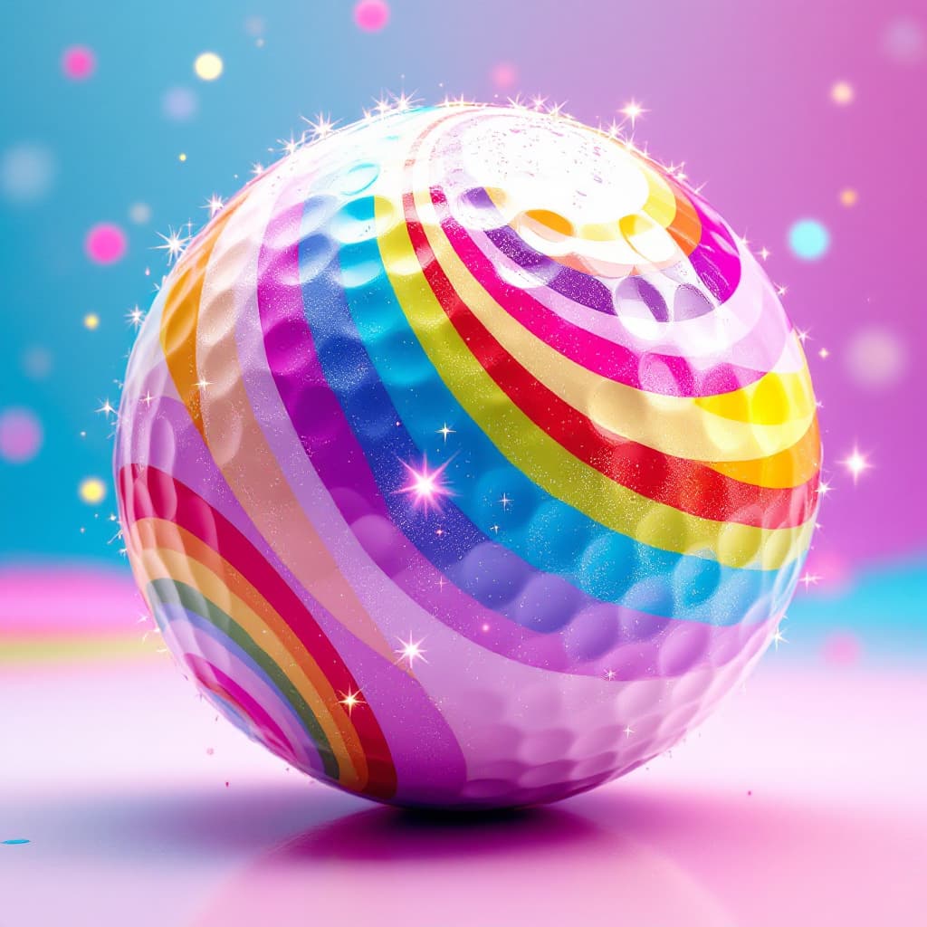 AI generated: A carnival-themed golf ball with vibrant stripes and sparkles