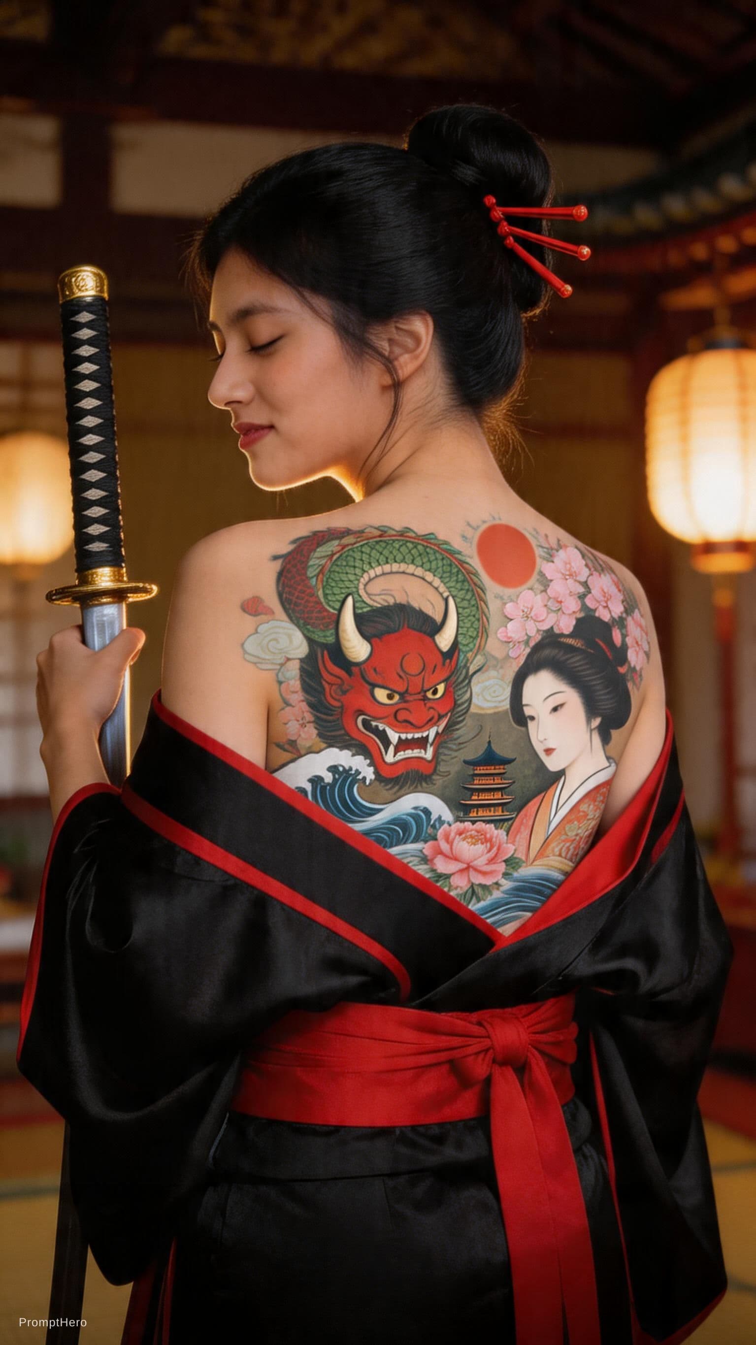 AI generated: Ultra-realistic photograph of a beautiful East Asian woman in her mid-20s, viewed from behind at a t...