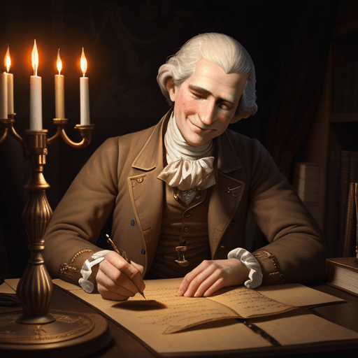 AI generated: size 16:9 in steampunk style high resolution Animation shows George Washington writing a letter by c...