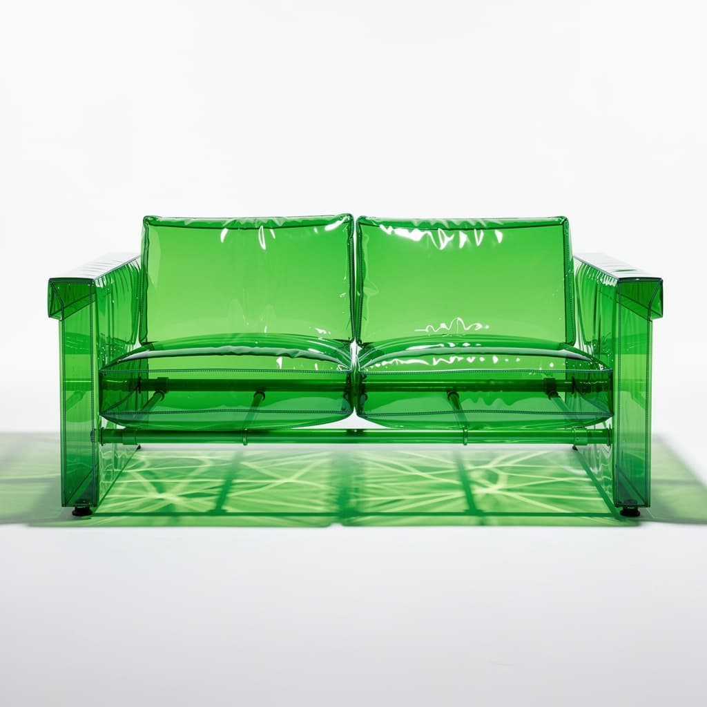 AI generated: hyper realistic, ultra-resolution photography, front shot, vibrant green color transparent vinyl mat...