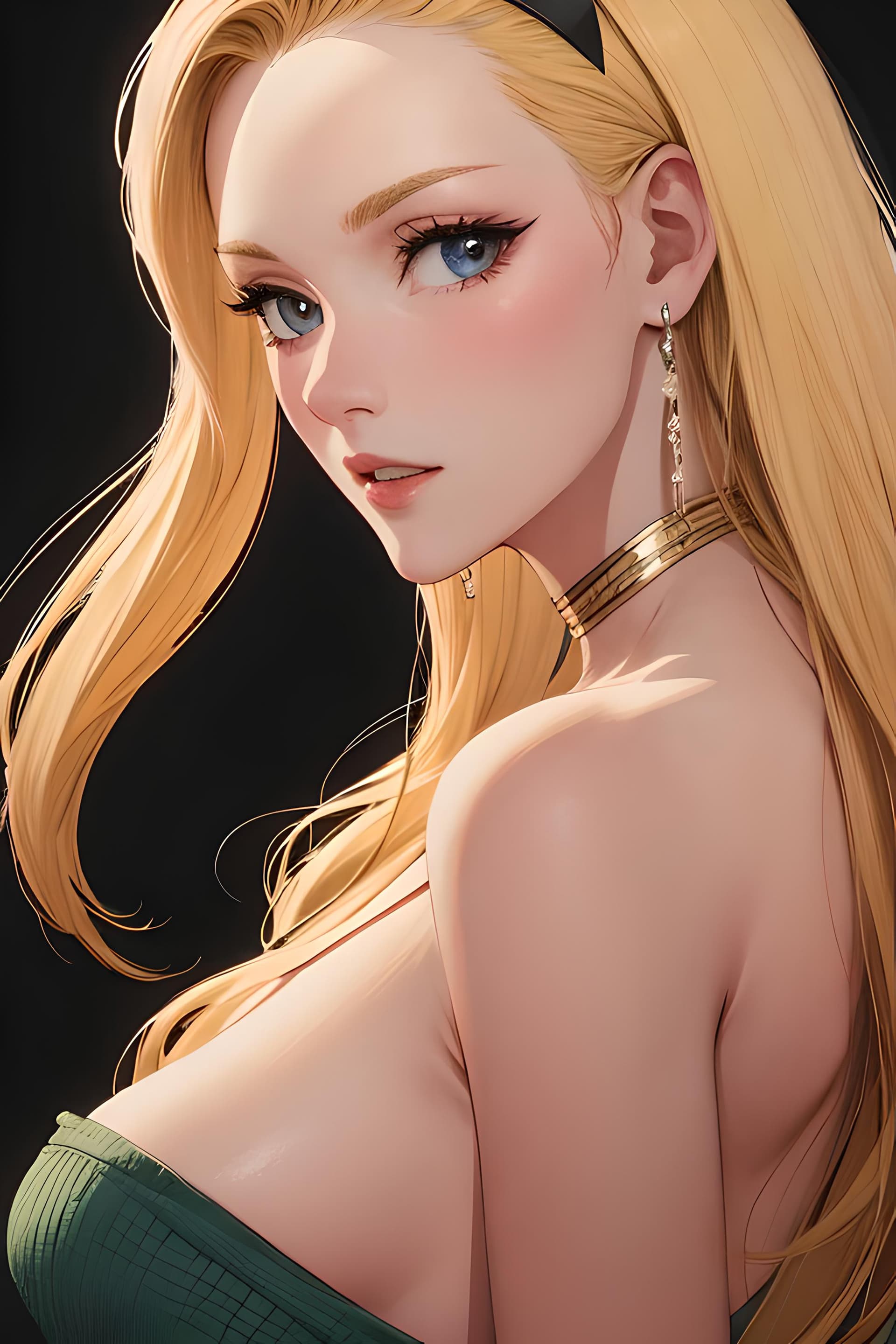 AI generated: a close up of a woman with long blonde hair, digital art, by Yang J, digital art, seductive anime gi...