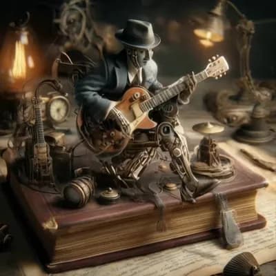 AI generated video:  hombre sentado tocando la guitarra electrica