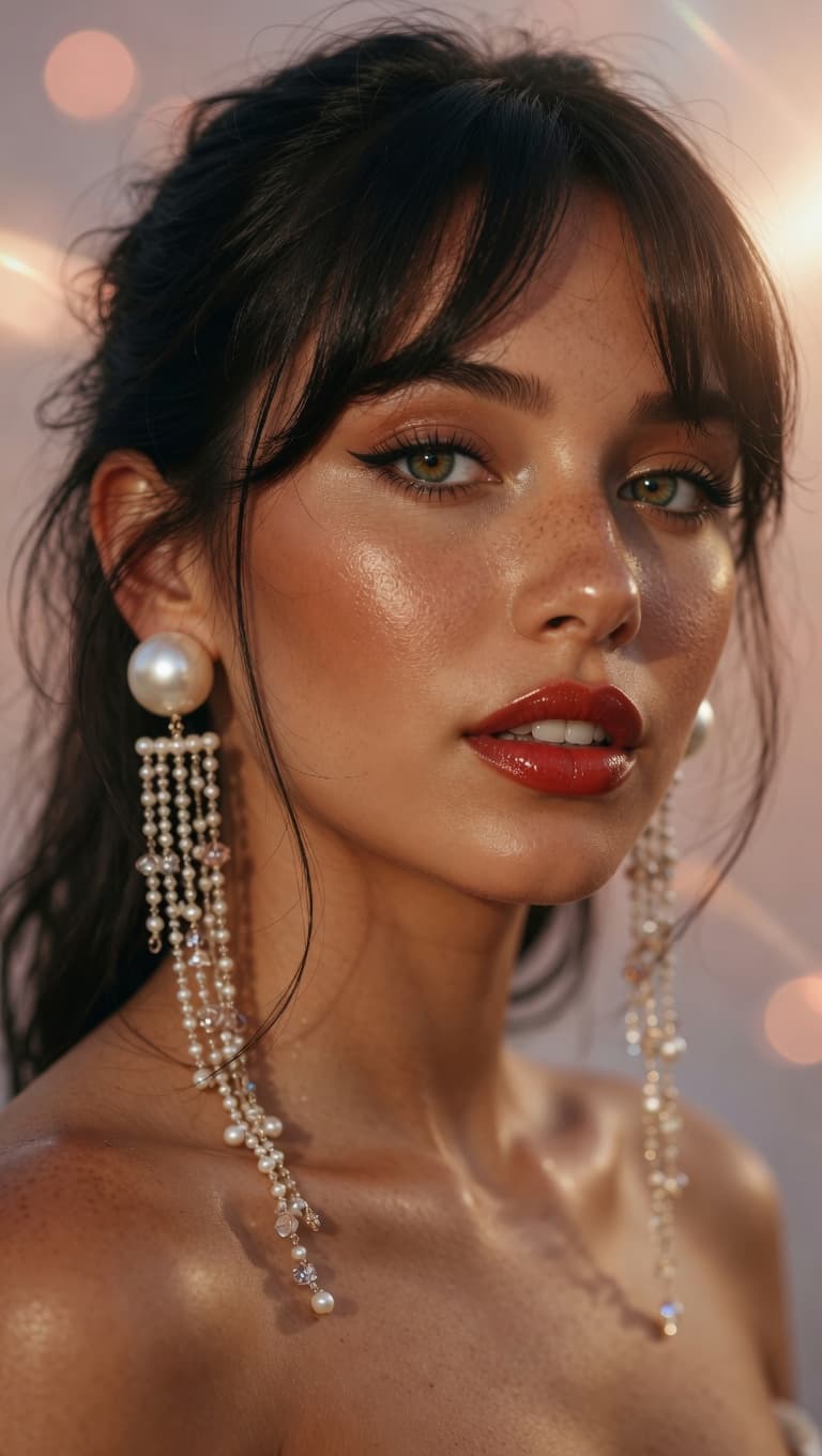 AI generated: Ultra-realistic close-up portrait photograph of a stunning young woman with warm sun-kissed skin cov...
