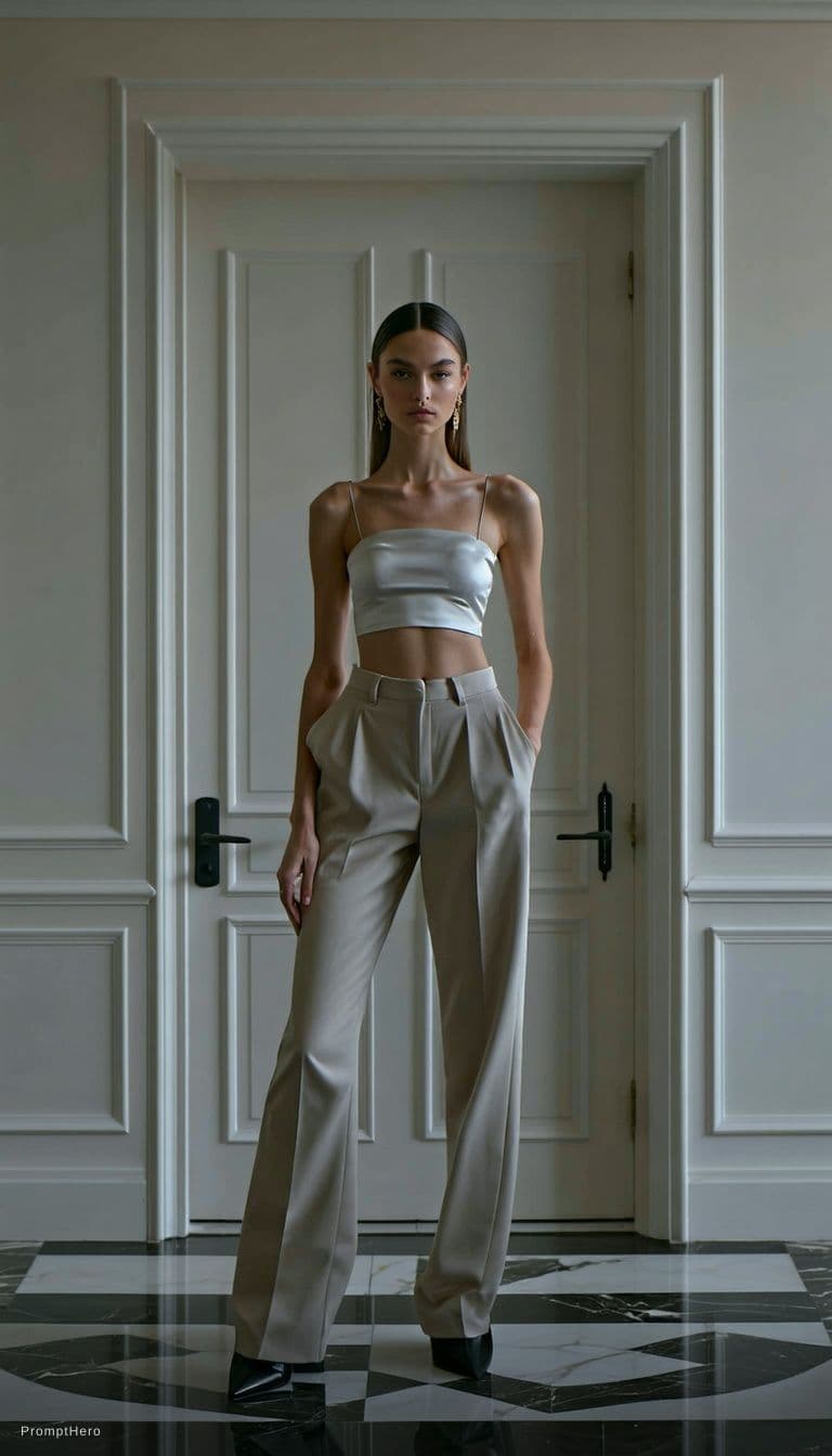AI generated: High-resolution, full-body photograph of a model in elegant lingerie, set against a luxurious bedroo...