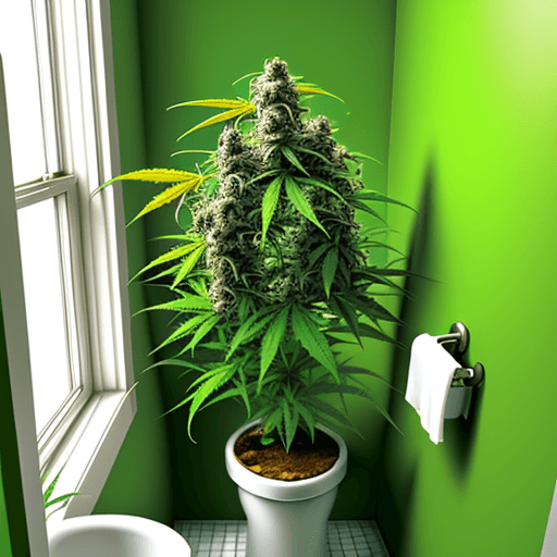 AI generated: a colorfoul flower of marijuana in a little bathroom with a lot of plants of marijuana