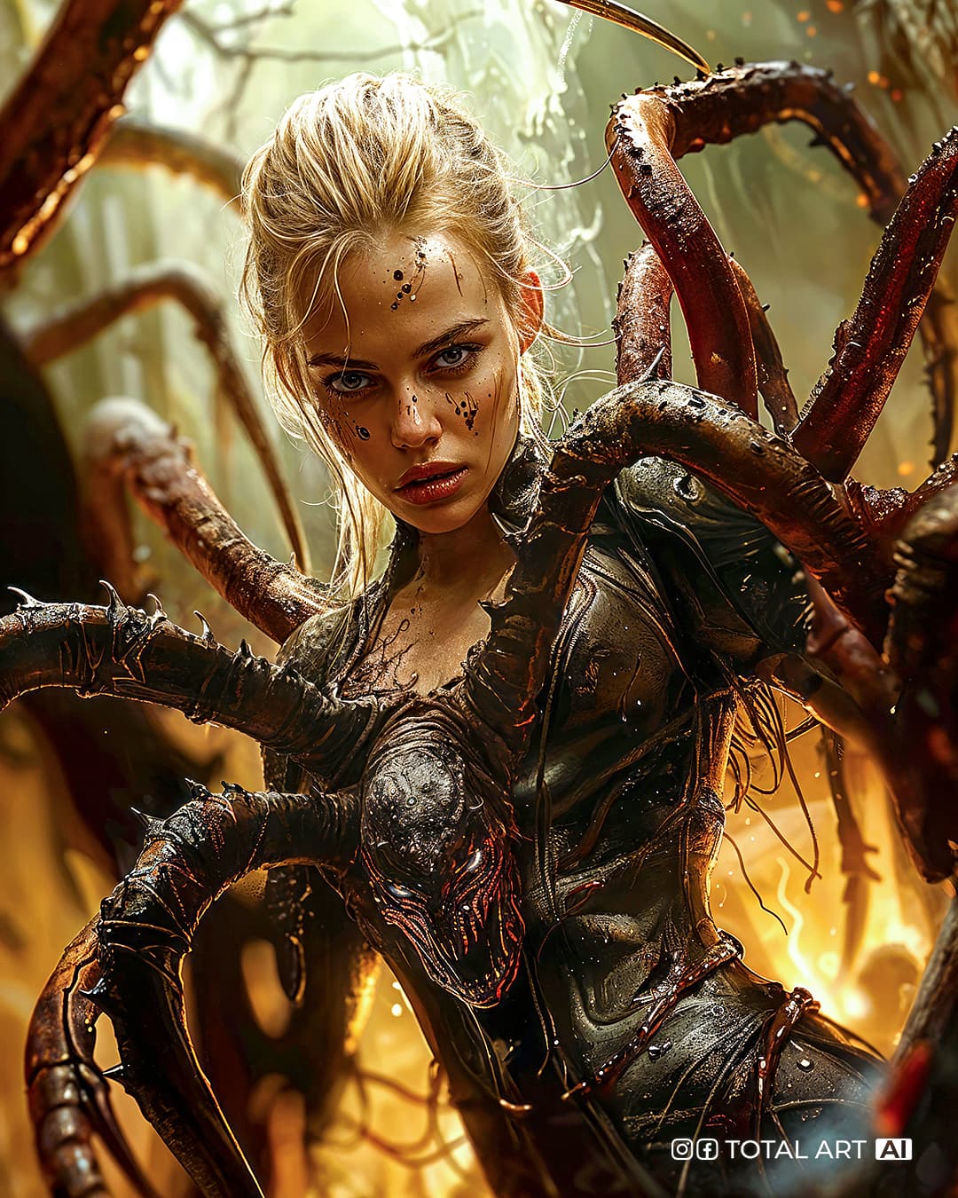 AI generated: Cover of the book features H R Giger style illustrations of full body shot of a beautiful european f...