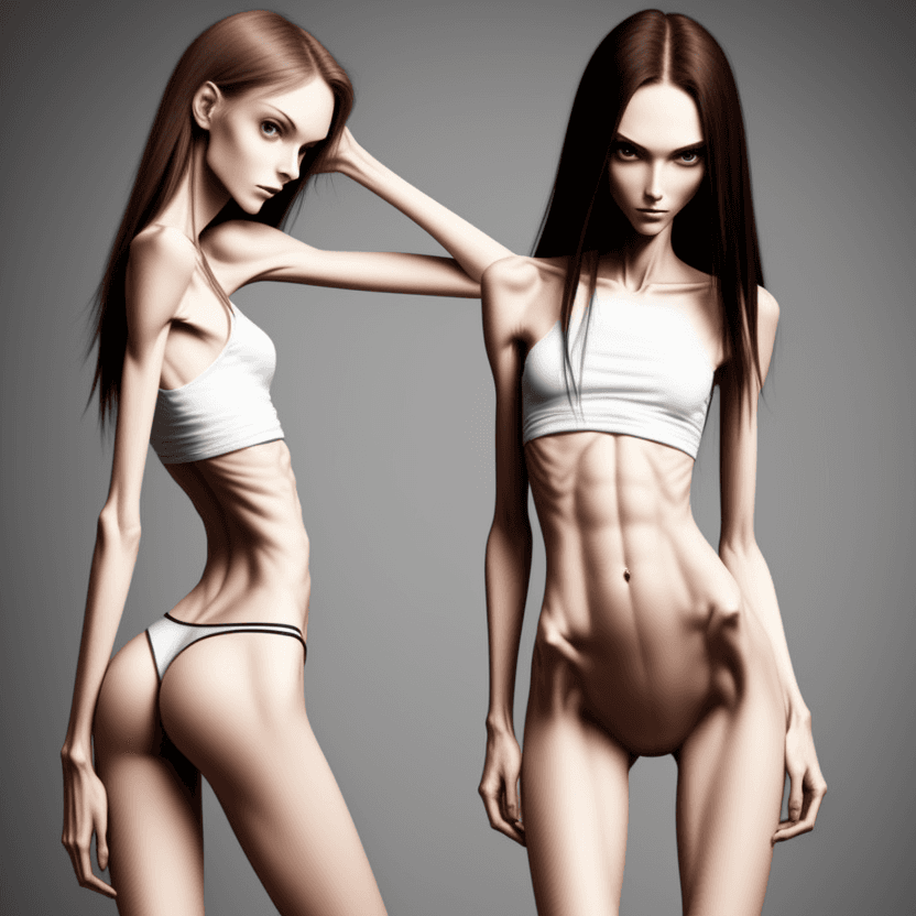 AI generated: extreme beautiful skinny slender (almost anorexic)  girl with skinny slender thighs narrow, 
