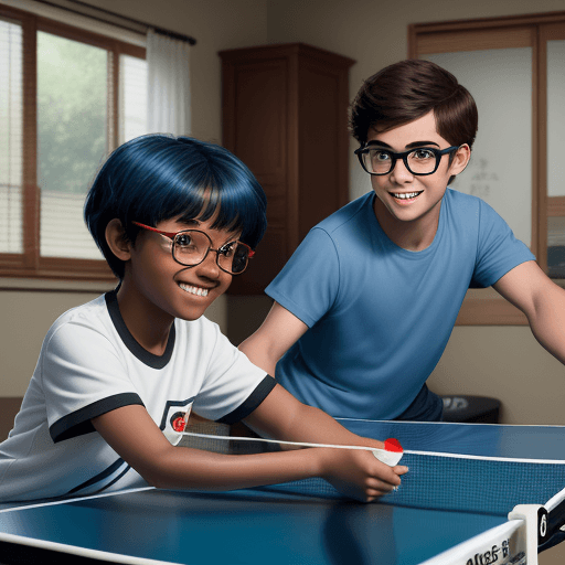 AI generated: High resolution photography interior design, boy and girl playing table tennis, inspired by Disney P...
