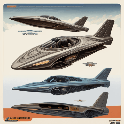 AI generated: highly detailed infographic of retrofuturism flying cars found in popular mechanics magazine | vinta...