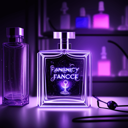 AI generated: a perfume magic fashion spirit bottle , fantacy art , neon lighting , in lab of galaxy .