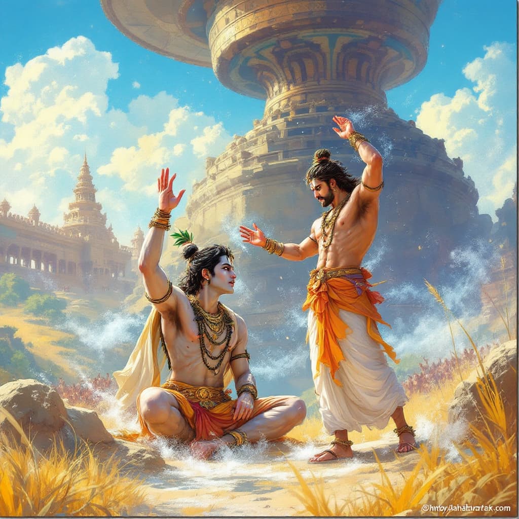 AI generated: Make a high quality image for shri krishna teaches arjuna gita lessons during mahabharata exams 
