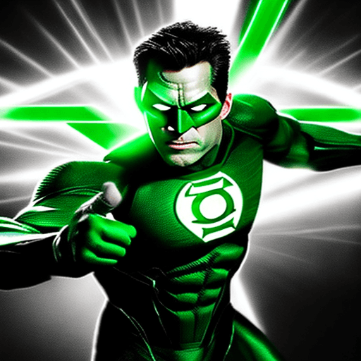 AI generated: the green lantern is in front of glowing green lights, in the style of mark seliger, stark black and...