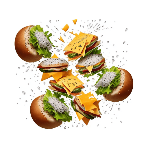 AI generated: Flying food photography with [sanwiches] as the main subject, Splashes of Toppings and Seasonings, [...