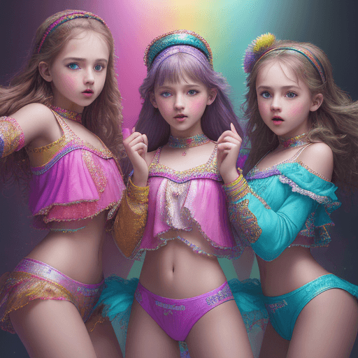 AI generated: High resolution photography of 3 girls between  7 and 14 years old dancing on pop music. wearing col...