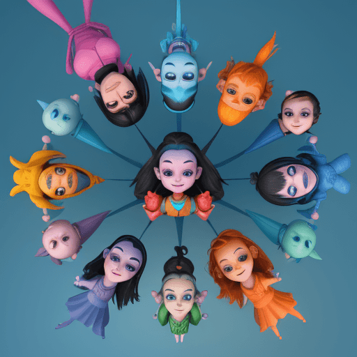 AI generated: 3D Avatar Design, "Playful, Cute, Colorful, Animated, Quirky," "Unity," "Blend shape rigging," "Brig...