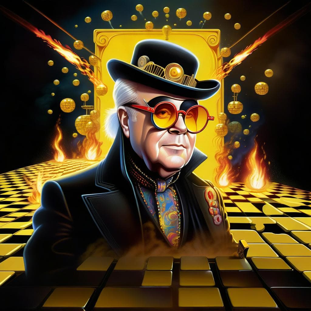 AI generated: Starman still standing on the Yellow Brick Road, with Elton John. Neo surrealism, magical realism, b...