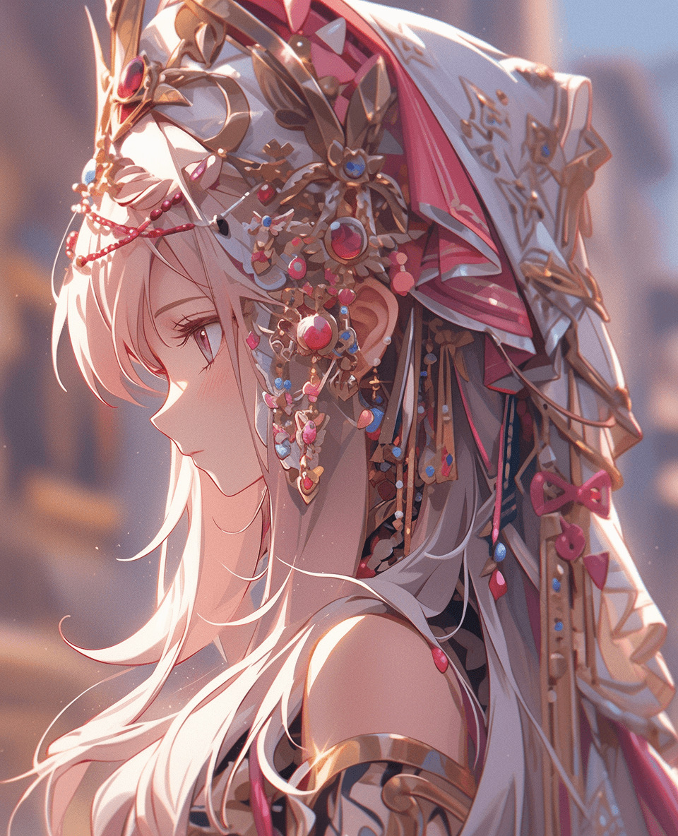 AI generated: an anime girl in fancy clothing, in the style of realistic sculptures, pink and gold, epic fantasy s...