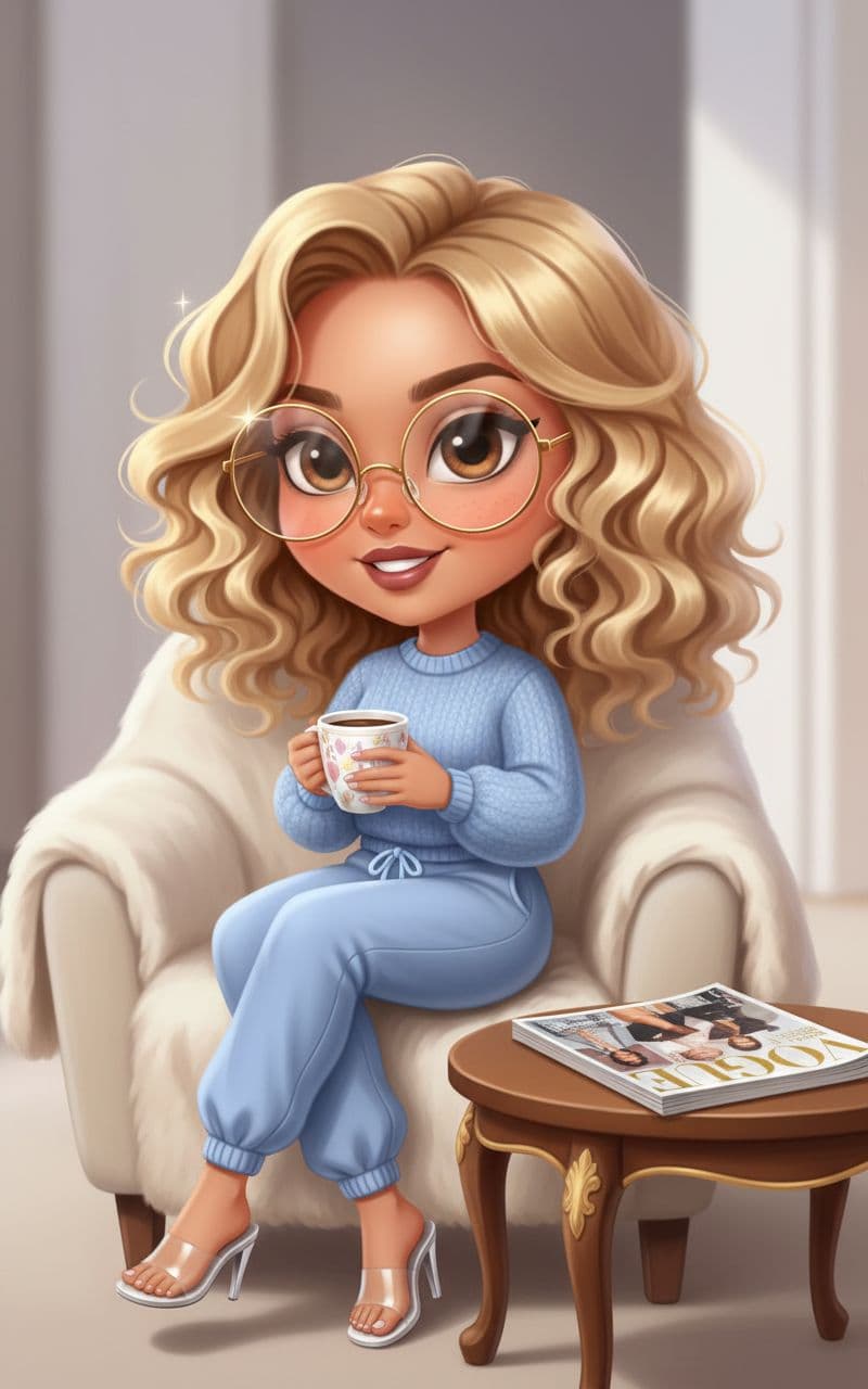 AI generated: European appearance realistic 18k airbrush chibi illustration of a beautiful glamorous quirky cartoo...