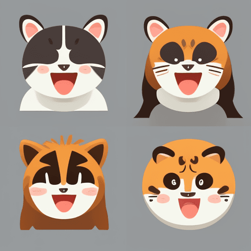 AI generated: Icons, set of icons, animal world, animals, various poses and movements, various emotions. Joy, Ange...