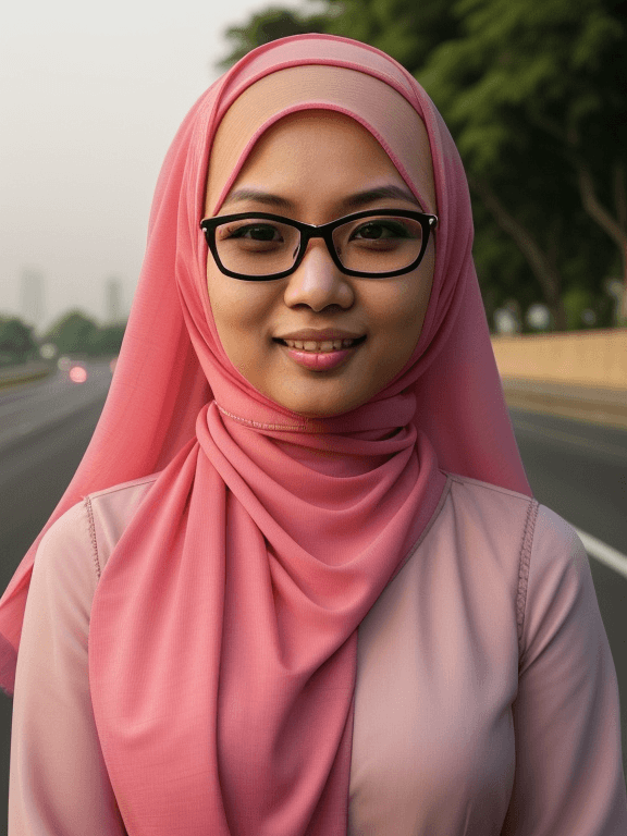 AI generated: asian, Indonesian woman, javanesse girl, muslim women wearing pink color hijab, full body photo, wea...