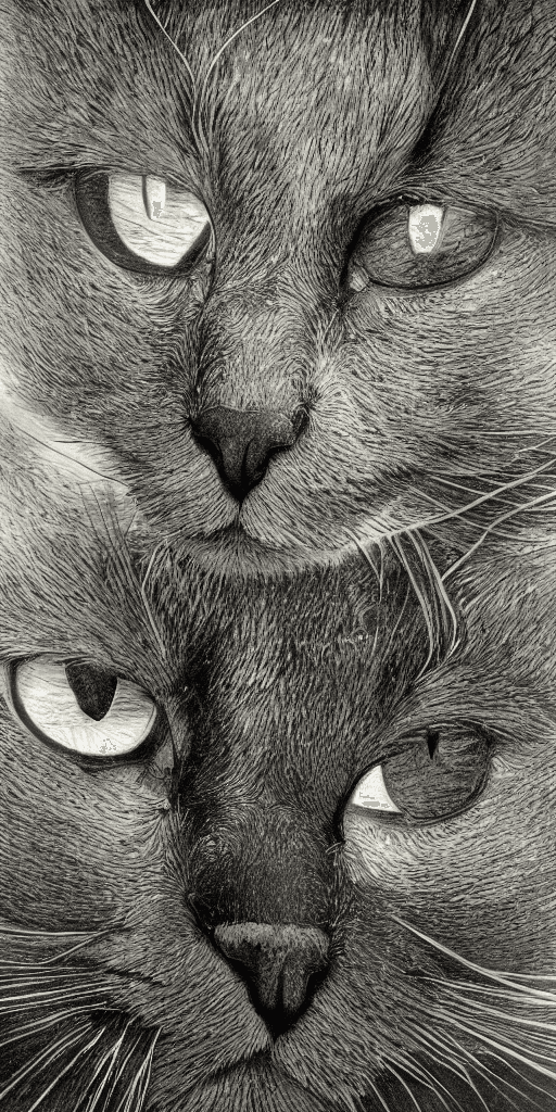 AI generated: a pine tree made of black cats and luminous eyes beautiful shadowing, 3 d shadowing, reflective surf...