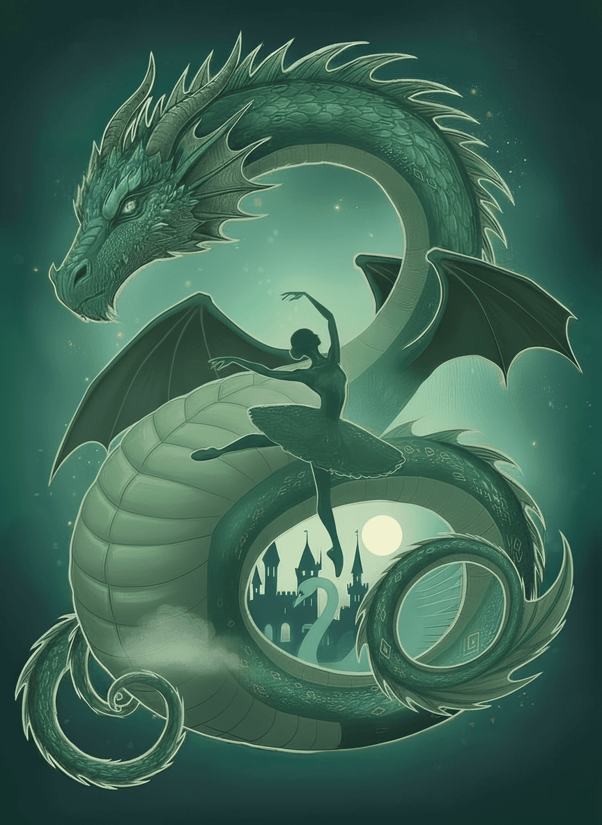 AI generated: change the form and position of the dragon's 
tail, make the body open, bigger and not in circle!
