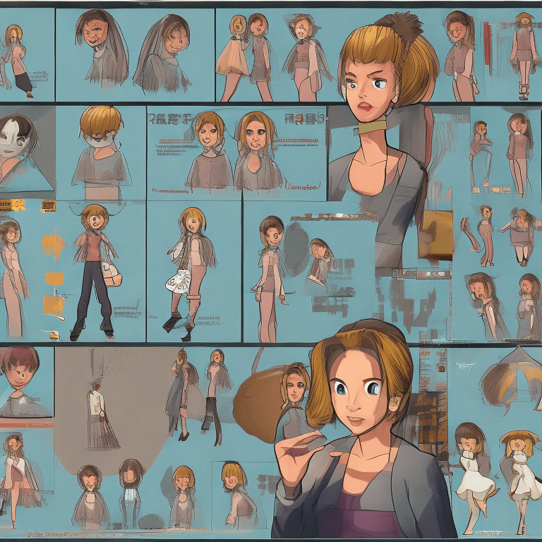 AI generated: ashlynn brooke character animation sheet in studio ghibli art style
