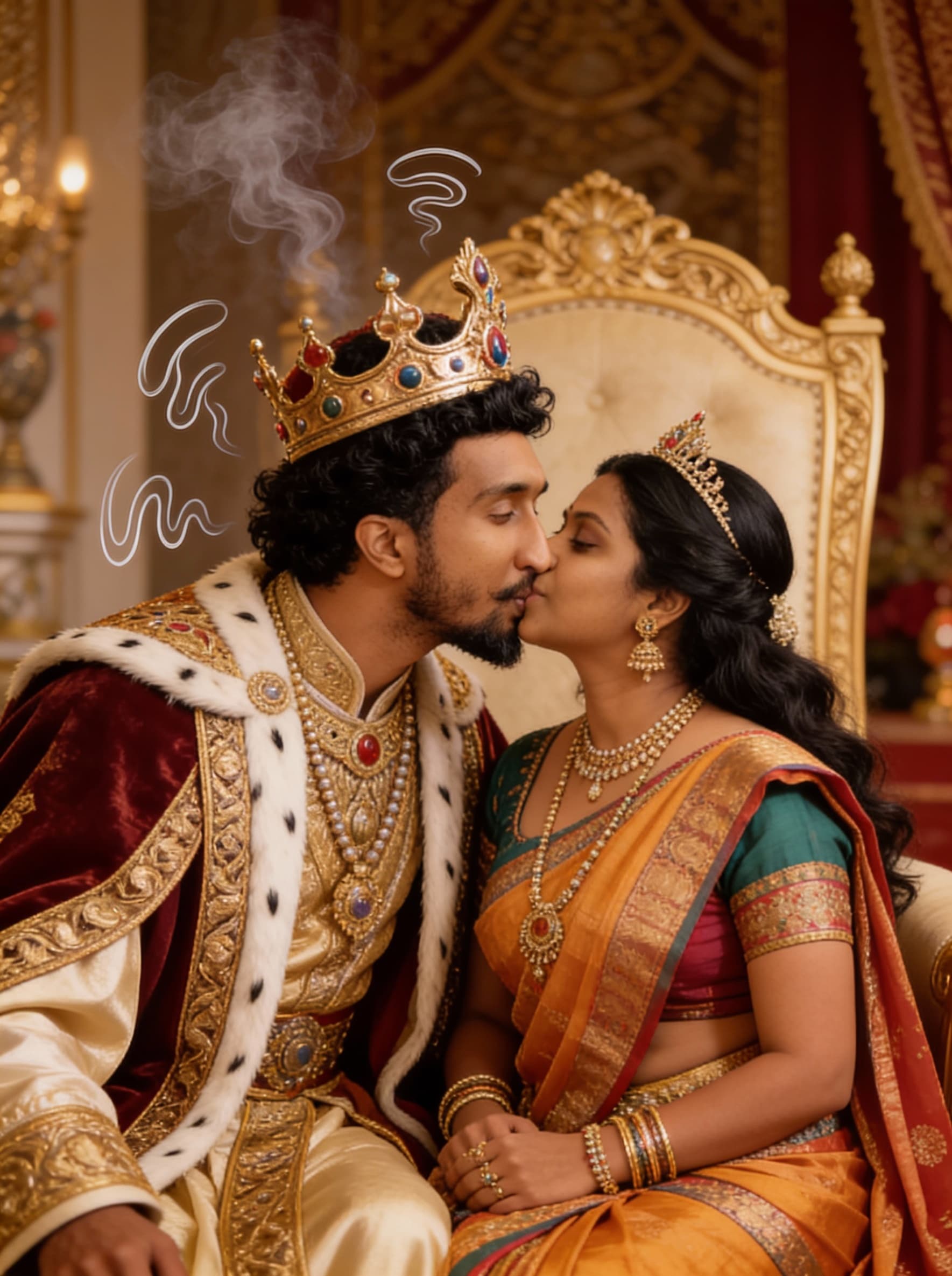 AI generated: King who is smelling so bad is kissing his hot indian queen to prove superiority 
