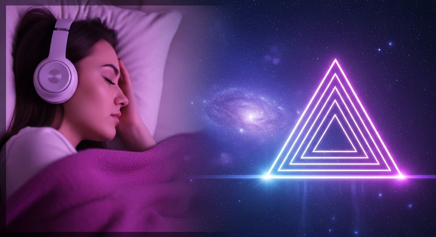 AI generated: YouTube thumbnail 16:9, graphic design. Left side: side profile of a sleeping woman on a pillow wear...