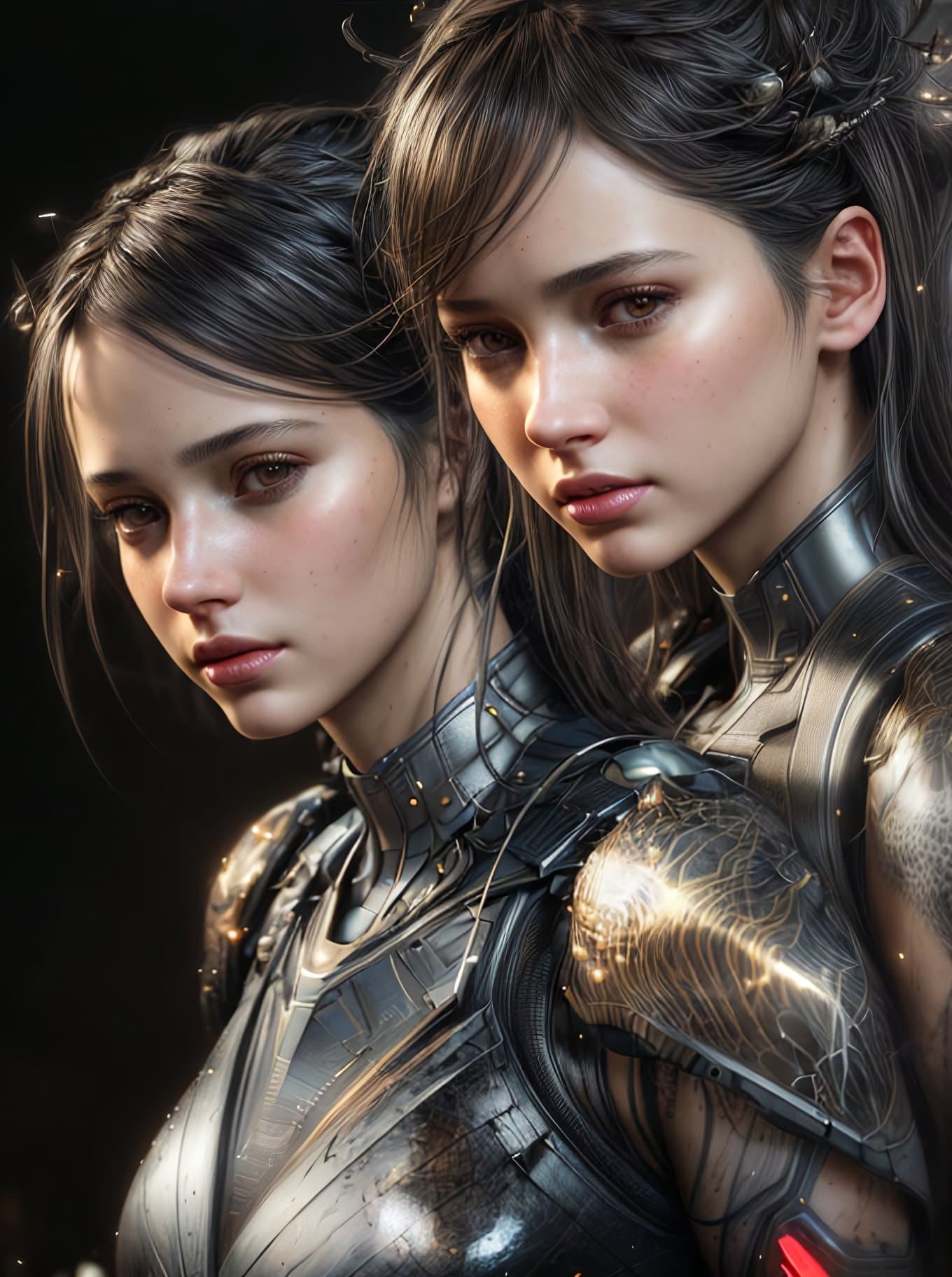 AI generated: portrait of a beautiful girl with scorpions around her, slight smile, digital painting, concept art,...