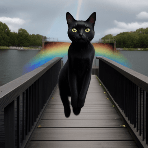 AI generated: black cat on bridge rainbow 