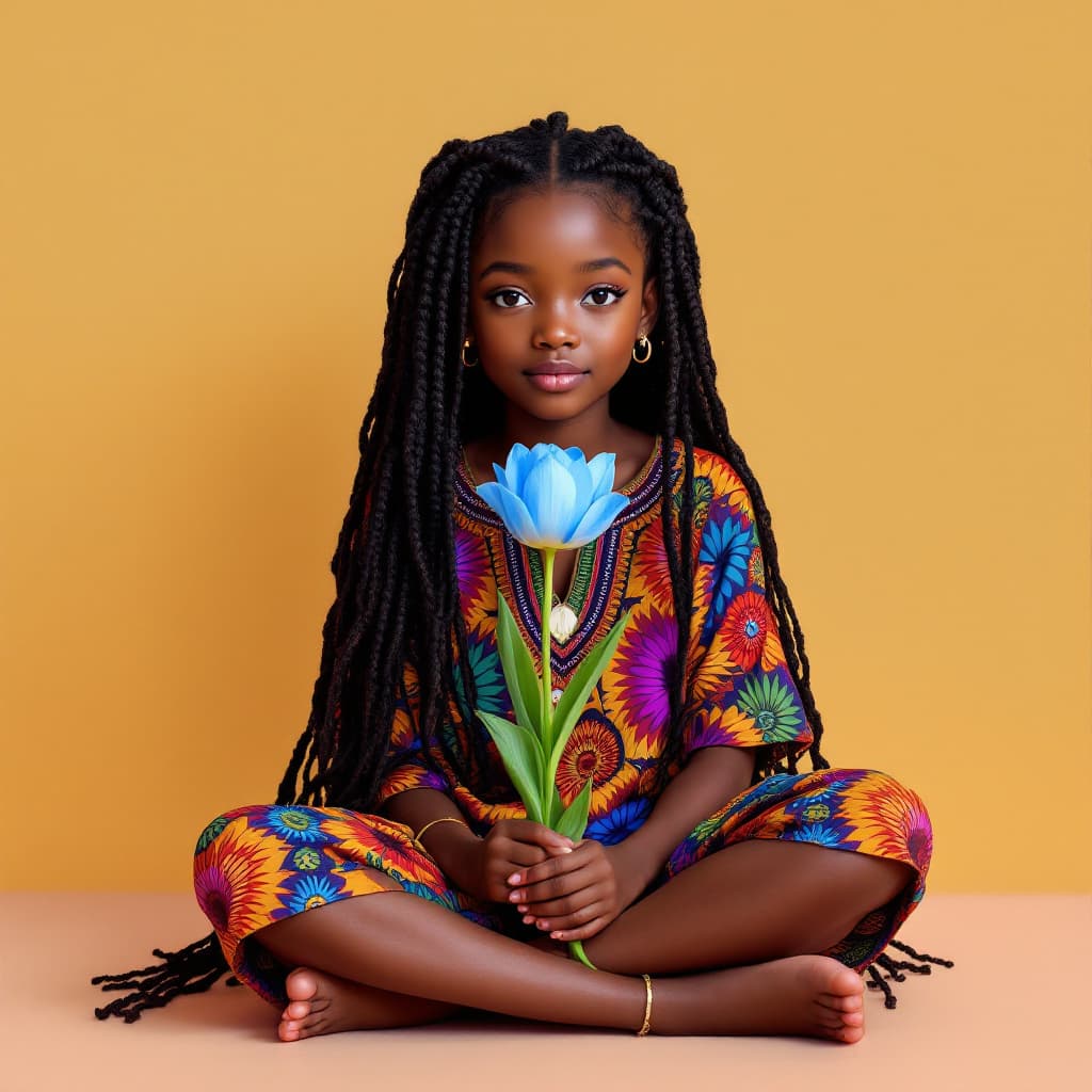 AI generated: A 4k digitalized oil painting of an African American girl with long, intricately braided hair. She i...