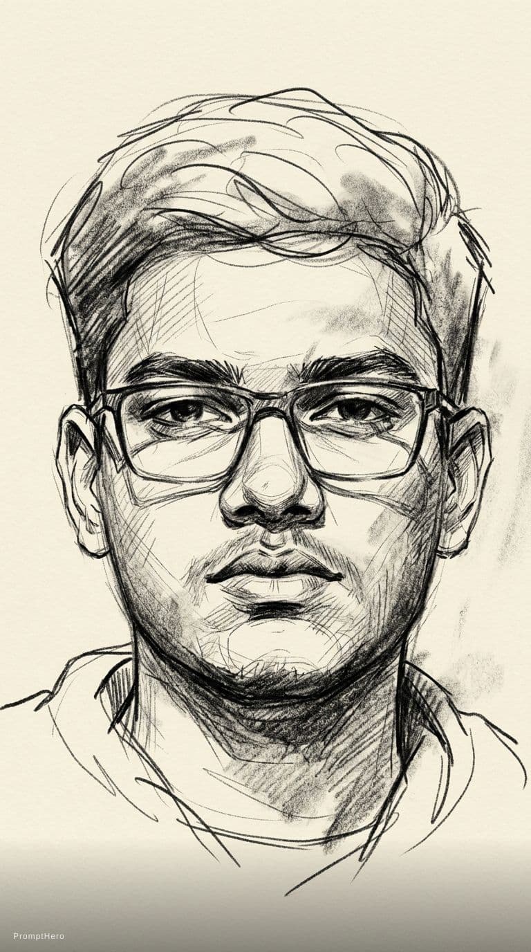 AI generated: sketch of a men's face, expressive line-work, in the style of beautiful portraits --ar 35:64 --styli...