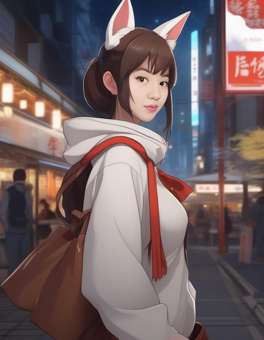 AI generated: anime, 2d, high detail anime, high detail, Kemonomimi, side body view, (lit beast ears) describes hu...