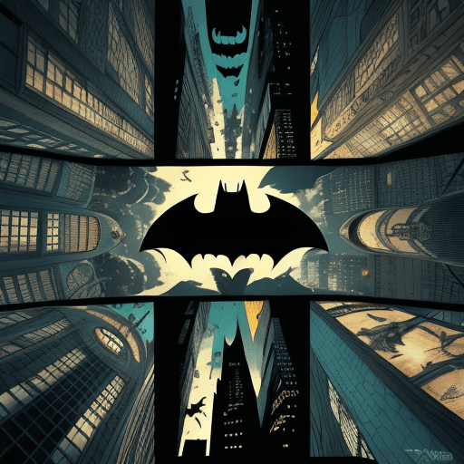 AI generated: top view mockup of skateboard deck art with illustration of (1960’s batman comics section in 3 verti...