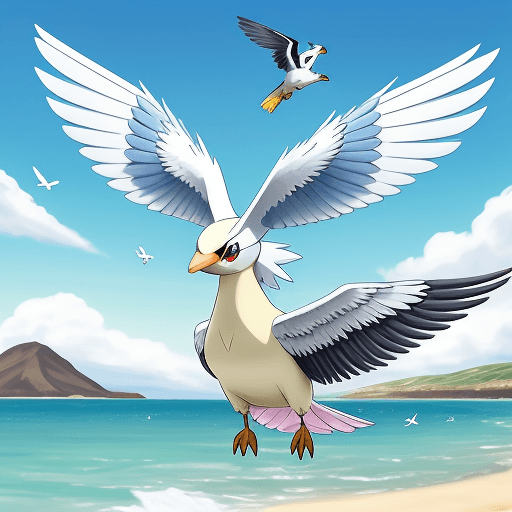 AI generated: pokemon anime de los 90 Gaviota Iris (Tipo: Volador) - Inspirada en la gaviota patiamarilla, una esp...