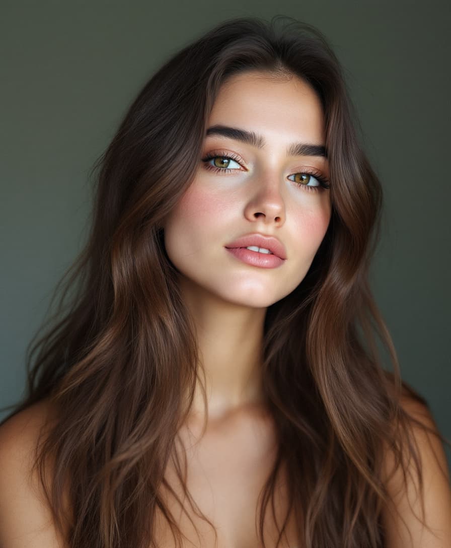 AI generated: Anjelina , 21-28 years old, brown hair, high-quality photo portrait, shot on a Polaroid camera, doub...