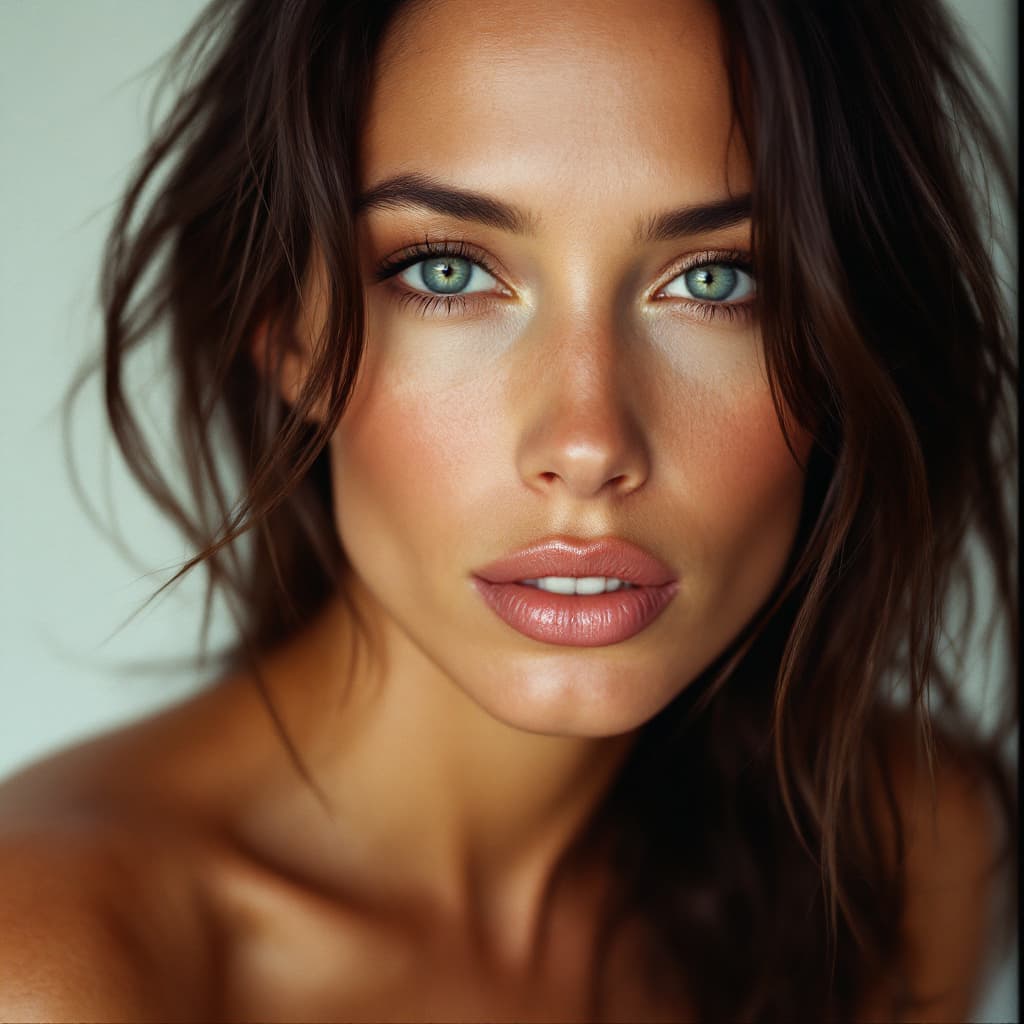 AI generated: Very close-up color front portrait of Christy Turlington
