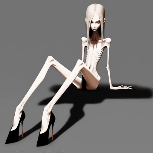AI generated:  extreme skinny slender anorexic girl very skinny slender girl, with long curved claws, skinny legs ...