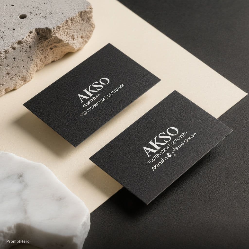 AI generated: - Bottom Panel: A high-end, realistic mockup scene of two business cards made from thick, textured m...