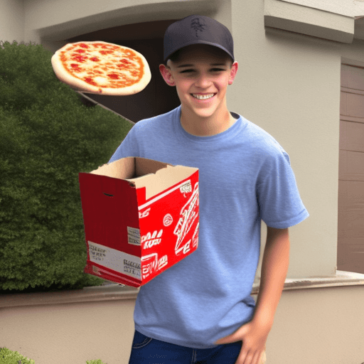AI generated: pizza delivery boy teen
