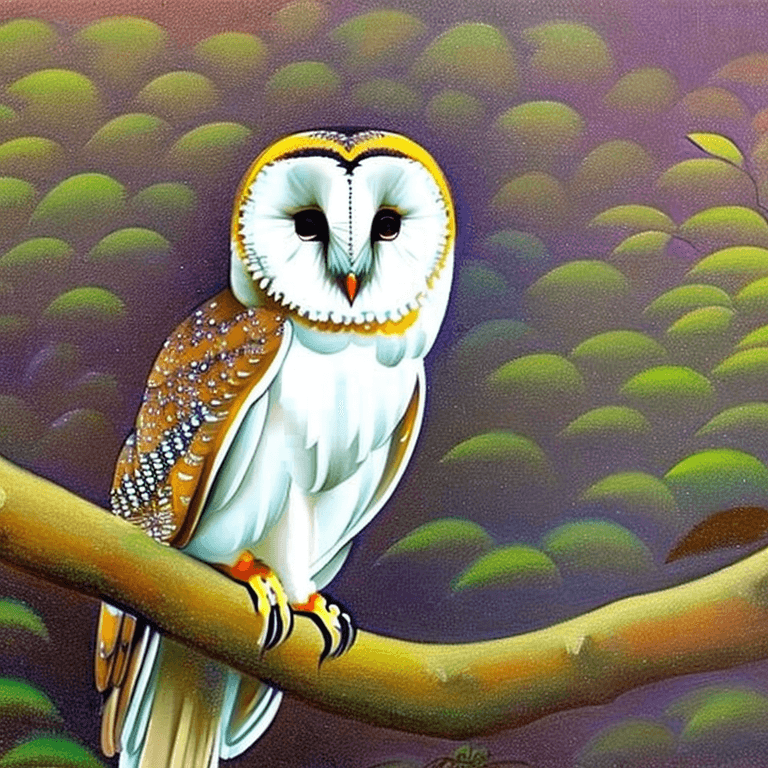 AI generated: Ralistic, ((Masterpiece, best quality)), extremely cute barn owl perching on branch in dream park, i...