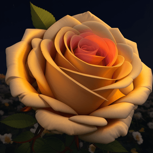 AI generated: rosa negra con aura dorada brillante a su alrededor en un campo de flores en la noche
