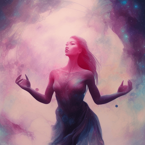 AI generated: Oil painting, Full body shot, person walking in an astral realm, magic background, crepescule, Beaut...