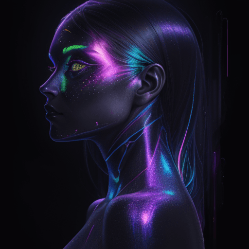AI generated: woman in singularity, impasto, charcoal texture, deep color, neon effect, HD, metallic sheen on woma...